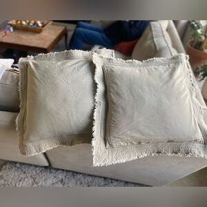 Pottery Barn Beige Fringed Pillows (2)